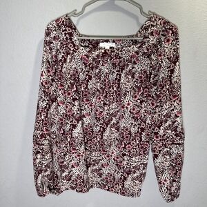 LC Lauren Conrad Women's size small Floral Print Long Sleeve Square Neck Blouse